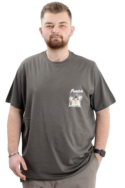 ModeXL Ανδρικό μπλουζάκι με στάμπα - Crew Neck, Oversize, Khaki FREEDOM U24030