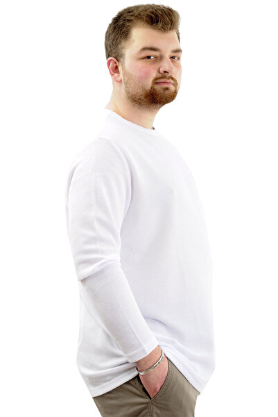 ModeXL Ανδρικό φούτερ - λαιμόκοψη, μακρυμάνικο, WAFFLE 23460 Λευκό, μεγάλο μέγεθος