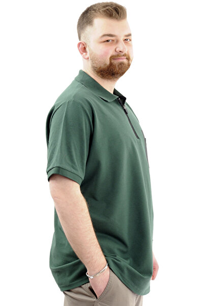 ModeXL Men's Polo Neck Pocket T-Shirt - Zippered, Large Size U24325 Nefti