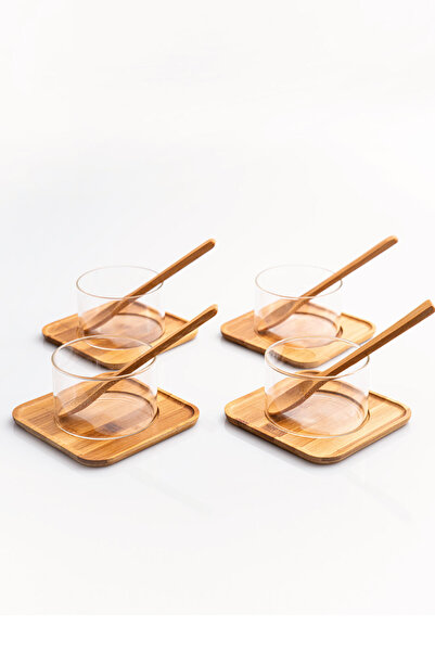 Fhilli Tohana 4-Piece Borosilicate Glass Souffle Set - With Bamboo Plate