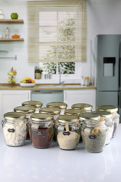 Karçiçeği Home 12 Pack Gold Lid 580 Cc Glass Jar - With Spoon And Label