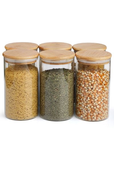 Karçiçeği Home 6-Piece 1000ml Vacuum Bamboo Lid Borosilicate Luxury Glass Jar Set
