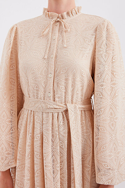 Bigdart 2509 Model Beige Long Lace Hijab Dress