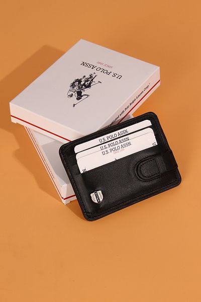U.S. Polo Assn. ΒΑΣΗ. POLO ASSN. 7601 - Γνήσιο Δερμάτινο Μαύρο Πορτοφόλι Κάρτας