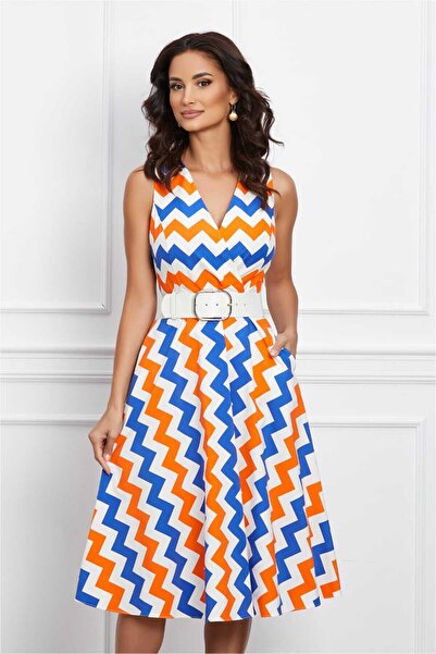 Butik Asymmetrical Below the Knee Belt Dress