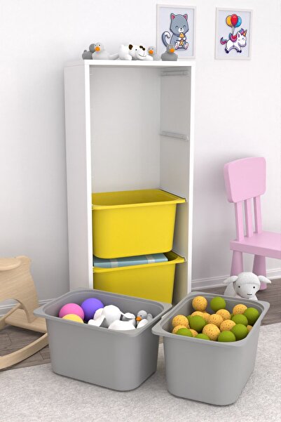 Pratico Cara 4 Derin Sepetli Çok Amaçlı Oyuncak Dolabı Mutfak Kiler Dolabı Sarı Gri