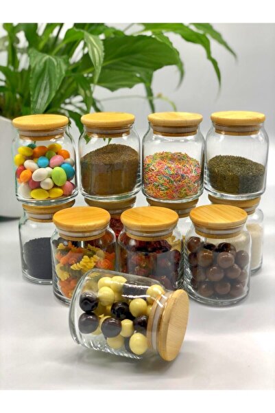 Karçiçeği Home 12-Piece Jar Set with Wooden Lid - Large Size 500ml