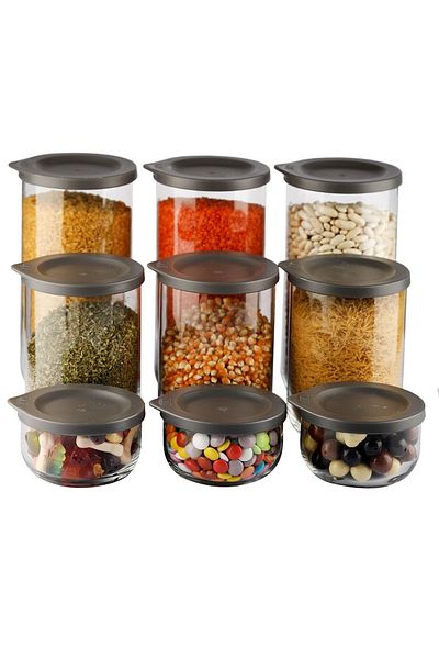 Karçiçeği Home Duo 3 Sizes 9 Pieces Storage Container Jar Set with Leak Proof Lid and Label