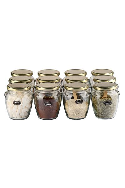 Karçiçeği Home 12 Pack Gold Lid 580 Cc Glass Jar - With Spoon And Label