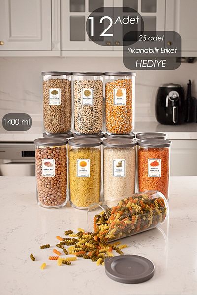 LAV Duo Leak Proof Lidded Labeled 1400 Cc 12 Pieces Glass Storage Container Jar Set