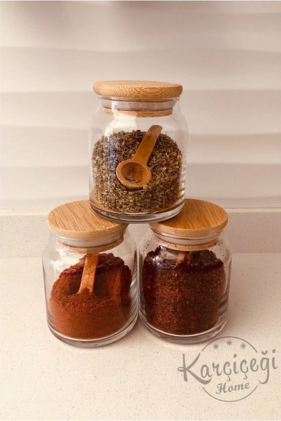 Karçiçeği Home 3-Piece Luxury Bamboo Spice Bowl Set with Spoon