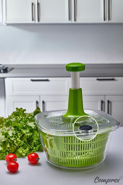 Comprox Green 6LT Manual Vegetable Dryer - XL Practical Salad Dryer (With Stop Button)