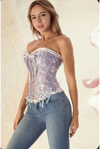 Madame Lucid Lila Jakarlı Saten Retro Korse Büstiyer