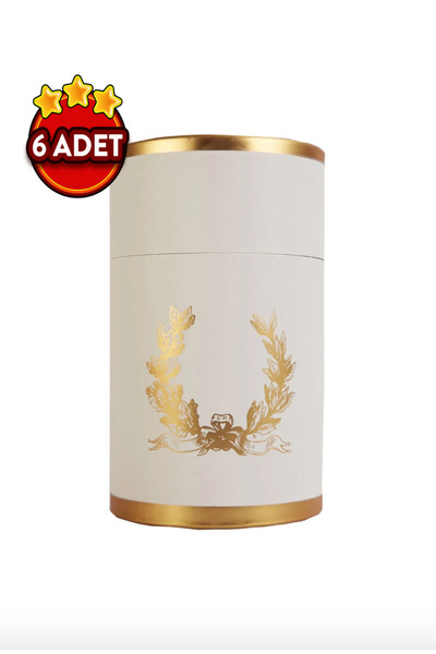 Ambalaj Hikayeleri Silindir Karton Kutu Büyük Boy Krem Gold Çelenk Varak Baskılı ( 6 Adet )