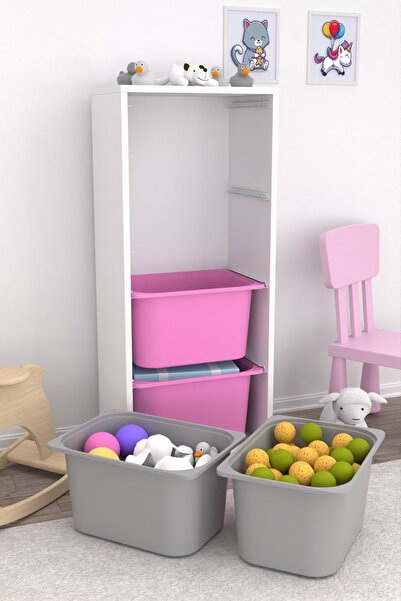 Pratico Cara 4 Derin Sepetli Çok Amaçlı Oyuncak Dolabı Mutfak Kiler Dolabı Pembe-gri