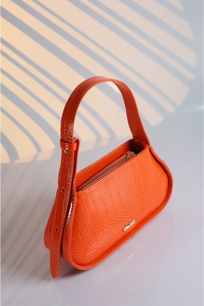 Rimense Oranges Krokodilmuster - Baguette-Tasche für Hand und Schulter mit verstellbarem Riemen