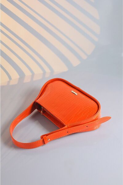 Rimense Oranges Krokodilmuster - Baguette-Tasche für Hand und Schulter mit verstellbarem Riemen
