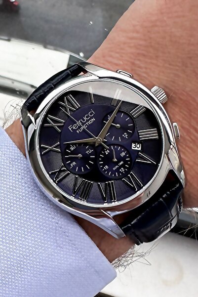 Ferrucci Function Erkek Kol Saati 3 Atm Su Geçirmez Lacivert Renk Deri Kordon Bileklik Hediyeli Cbk597