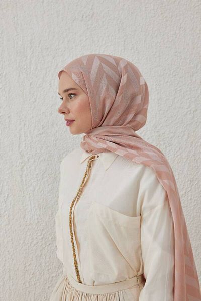 VALORSCARF Σάλι ζακάρ με μοτίβο ψαροτούρας - φτερό ροδάκινου