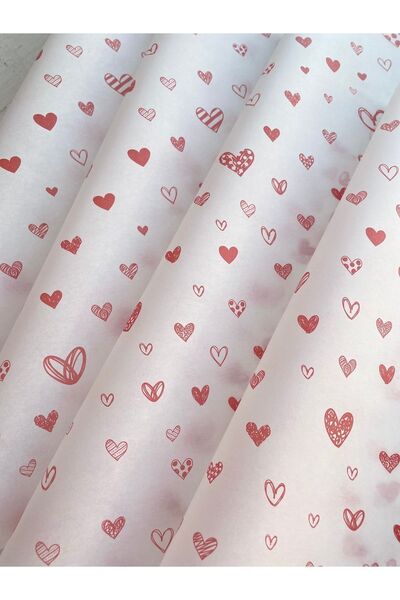 eylülün etiket fabrikası Kırmızı Kalpli Baskılı Pelur Kağıt - 50 Adet - Sevgi...