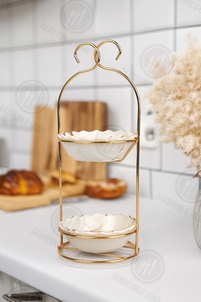 Akkoyunlu home 2-Tier Stand Presentation and Snack Bowl Coffee Side Presentation Bowl - Turkish Delight Bowl Set