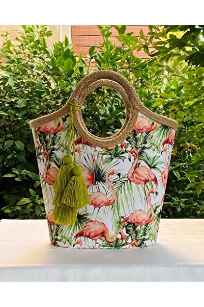 çanta tasarımcısı فلامنغو منقوشة الجوت القش شرابة حقيبة الشاطئ