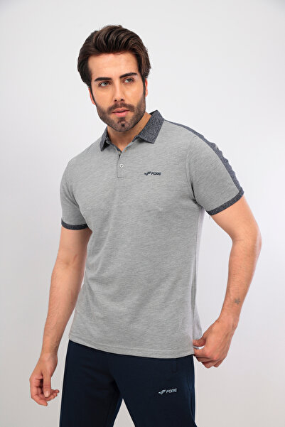 FORE SPORT Men's Polo Collar Gray Melange Navy Blue T-shirt Set