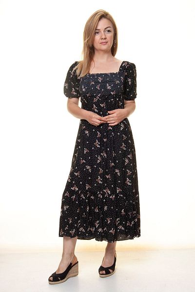 sharin Rochie lungă de vară, cu guler pătrat, cu mânecă cu balon, 12a-5081