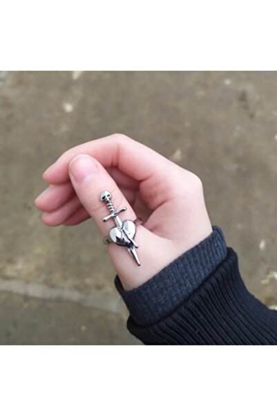 toptanhanem Vintage Gotik Moda Kuru Kafa Hançerli Kalp Yüzük - Takı ve Hediye...