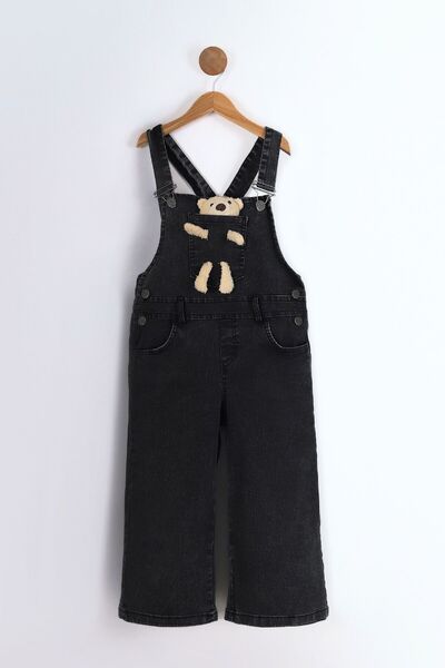 Pollito سالوبيت تيدي من الدنيم الأسود للفتيات - ساق واسعة وطول قابل للتعديل م...