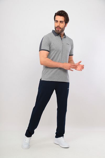 FORE SPORT Σετ ανδρικό μπλουζάκι Polo Neck Grey Melange Navy Blue