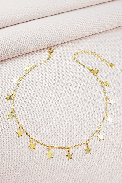 Oruçoğlu Gümüşçülük 925 Ayar Gümüş Gold Kaplama Yıldız Model Kadın Halhal