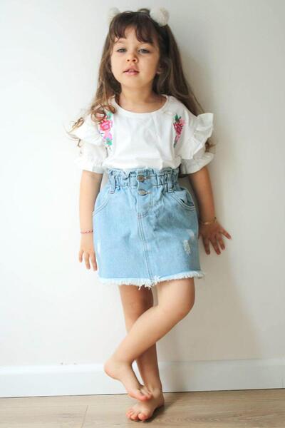 SUBU TASARIM Білий двокомпонентний комплект - з вишивкою MDVK106