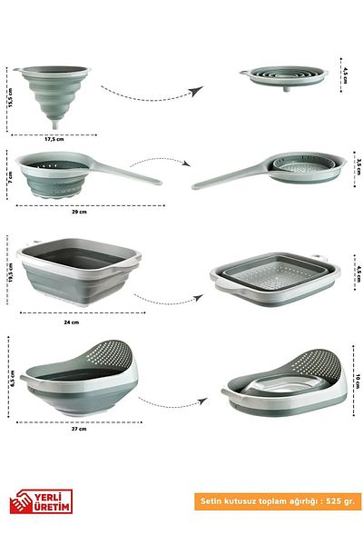 Heredot Mithra Life 4 Piece Accordion Green Strainer Set - Mıt1025