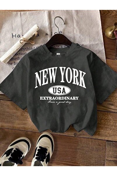 FAVORİST نيويورك إكسترا منقوشة القطن المعتاد قصيرة الأكمام تي شيرت