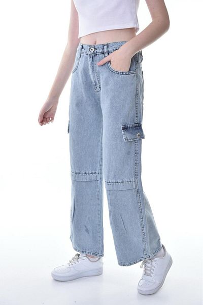 Asortix Pantaloni din denim pentru fete cu picioare late - bumbac