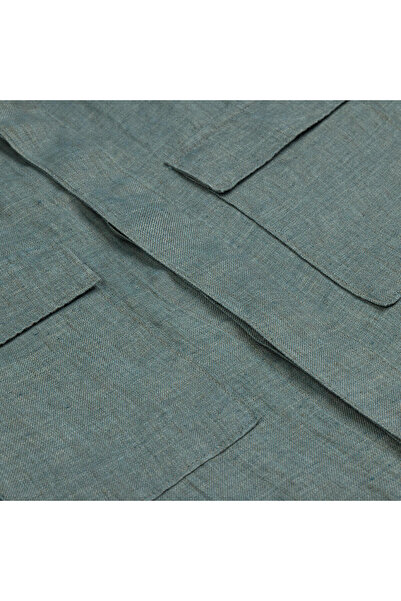 Germirli Green Linen Tailor Fit Jacket - Hidden Button and Delave Detailed Shirt