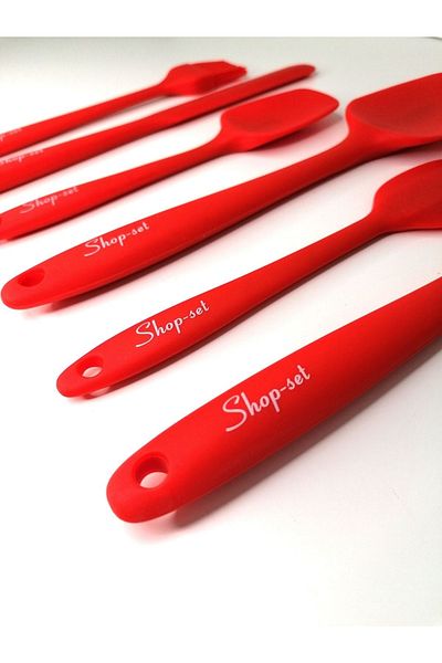 Shop-set Heat Resistant Fireproof Nonstick Silicone Spatula Set 6 Pieces -red