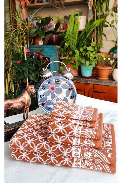 Altınbaşak 6-Piece SET GIFT and DOWERY Curly Cotton Bathroom-Kitchen Towel Set - Special Production