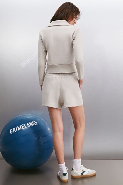 GRIMELANGE Hermıon Kadın Beli Kalın Lastikli Cepli Kısa Bej Şort