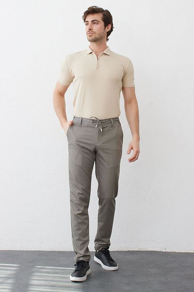 RAVANELLI Men's Khaki Slim Fit Jogger Pants - Flexible, Woven Lycra, Elastic Waist Lace-up