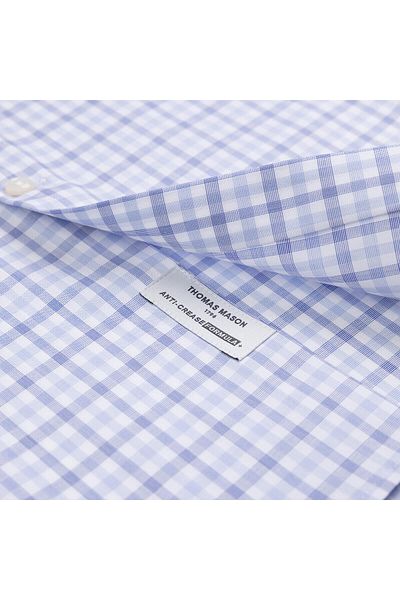 Germirli Journey Blue Plaid Tailor Fit Cotton Shirt - Buttoned Collar