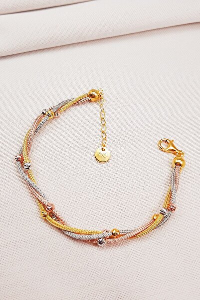 925 Ayar Gümüş Gold&rose&rodyum Kaplama Dorika Bileklik