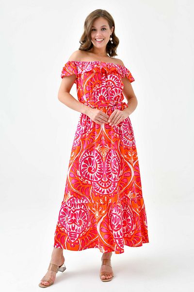 WOMAN VISION Rochie midi cu guler Madonna cu imprimeu digital - cu volan și cu brâu 12503
