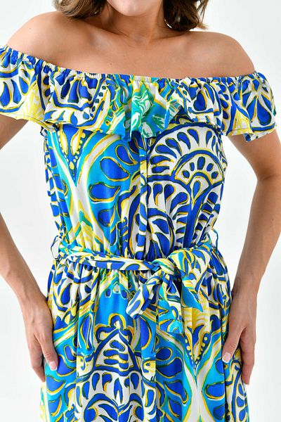 WOMAN VISION Rochie midi cu guler Madonna cu imprimeu digital - cu detaliu volant și cu centură 12503