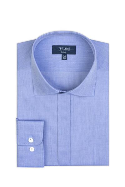 Germirli 701 Model Blue Tailor Fit Classic Collar Cotton Shirt - Hidden Pat