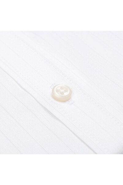 Germirli White Striped Tailor Fit Albini Cotton Shirt - Button Collar Voile