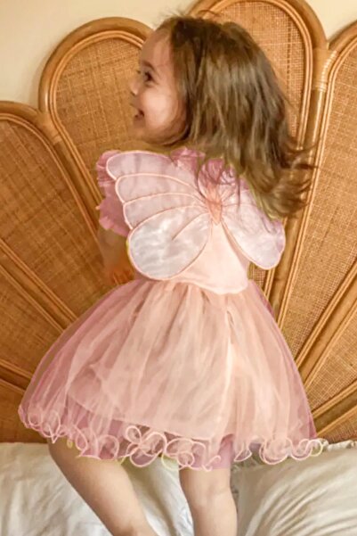 SUBU TASARIM Φόρεμα με λεπτομέρεια πεταλούδας σε χρώμα σολομού - MDVK116