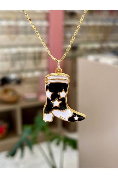 Nurşah Özcan Store Glitter and Enamel Cowboy Boots Necklace
