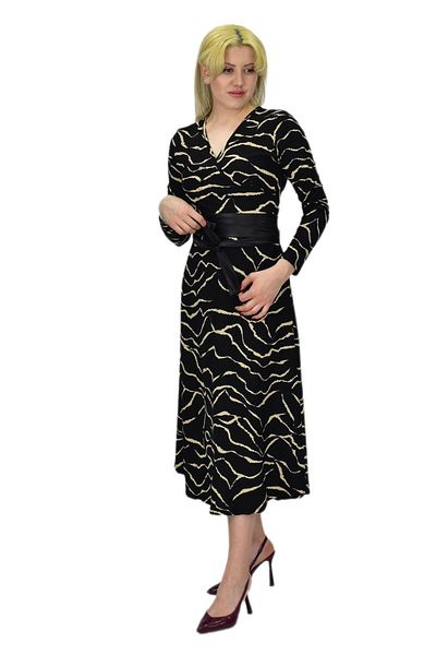 VTN Rochie de damă cu decolteu în V din crepon cu imprimeu zebră - BGL-ST03537